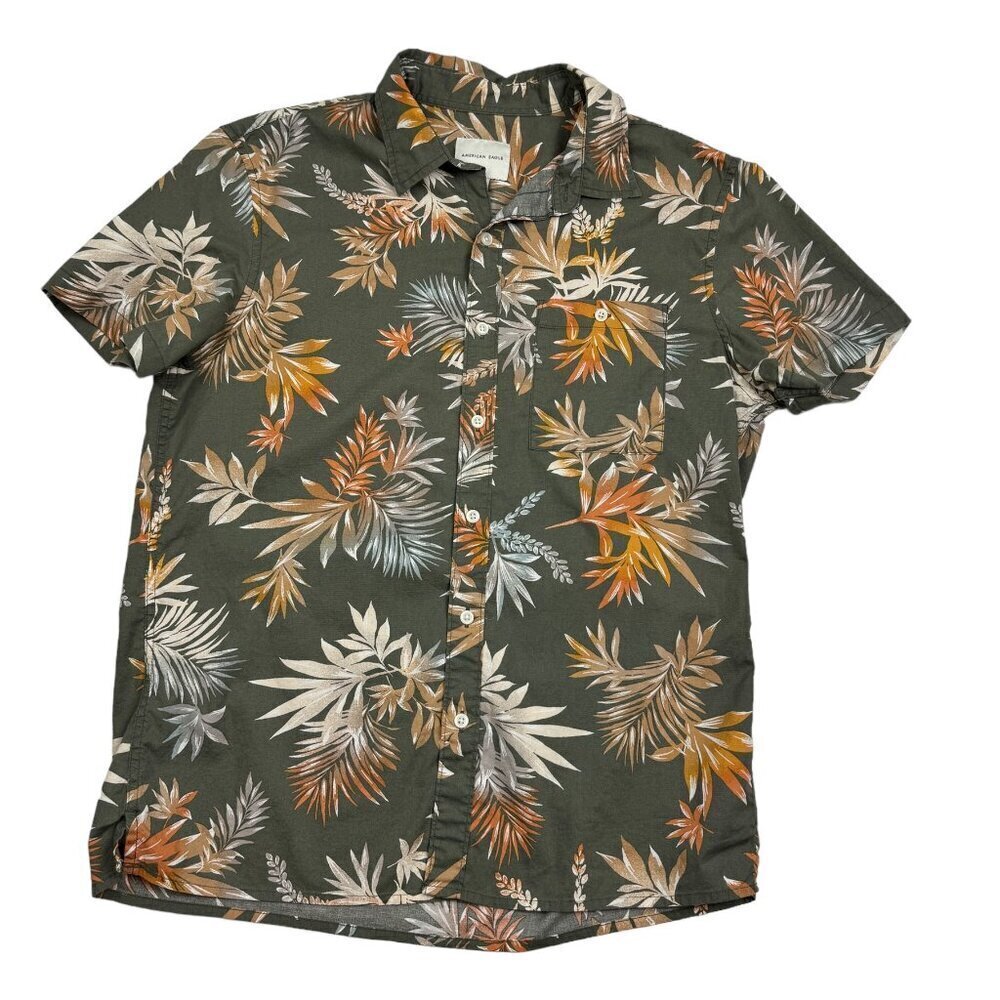 American Eagle Hawaiian/Floral Short Sleeve Button Down Shirt Men's Size Medium